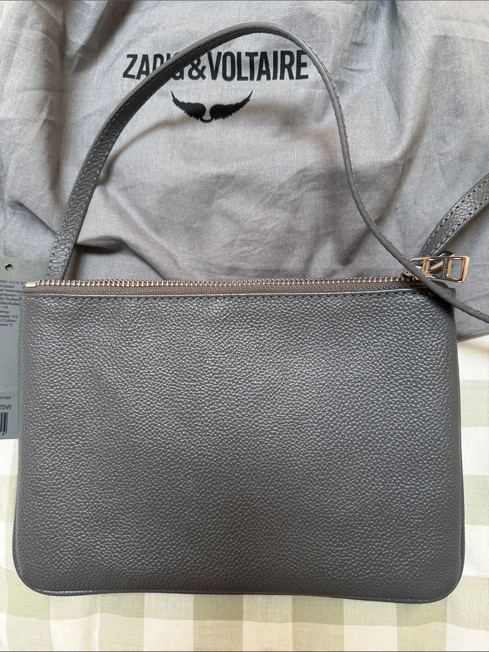 Zadig & Voltaire Gray Pebbled Leather Crossbody with Wing Logo - Picture 3 of 5